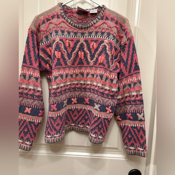 Sigrid Olsen pink, blue, white and taupe cotton/ramie knit sweater, S - Picture 8 of 8